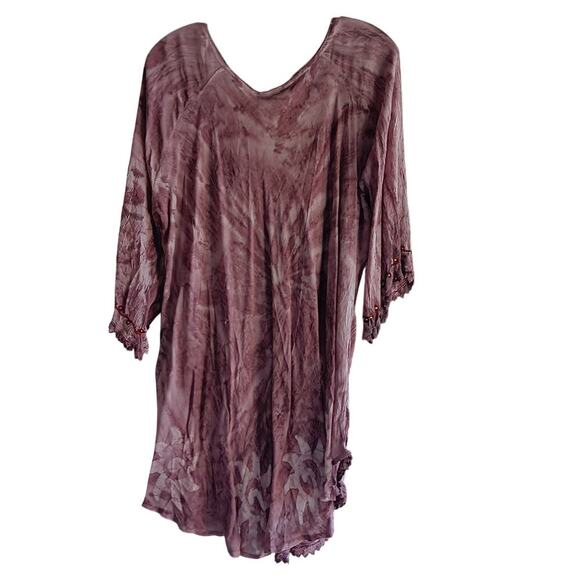NWT Shoreline Boho One Size Purple Beading Embroidery Gauze 3/4 Sleeves Top - Picture 7 of 7